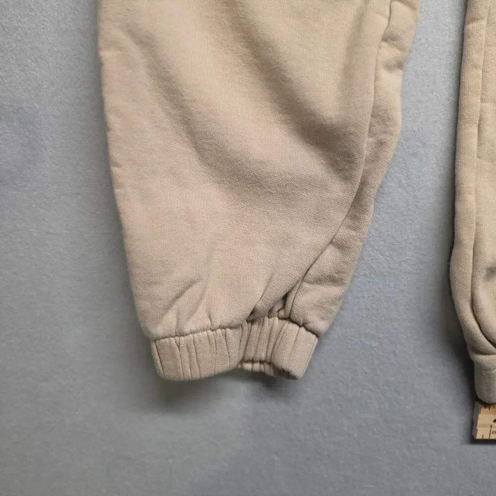 Uniqlo French Terry Sweatpants Tan Beige Joggers Elastic Cuff Small